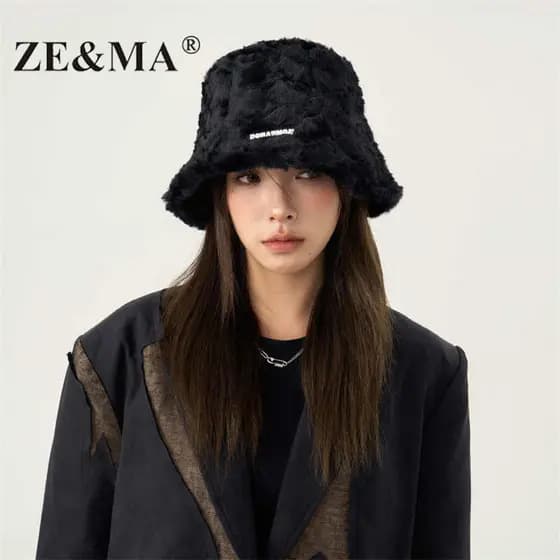 ZE & MA chapéu feminino de malha chapéu de inverno feminino 2025 novo estilo balde chapéu de lã chapéu de pilha de inver