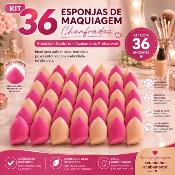 Kit 36 Esponjas para Maquiagem Esponja de rosto Facial para Base e Corretivo com Caixa Porta Esponja