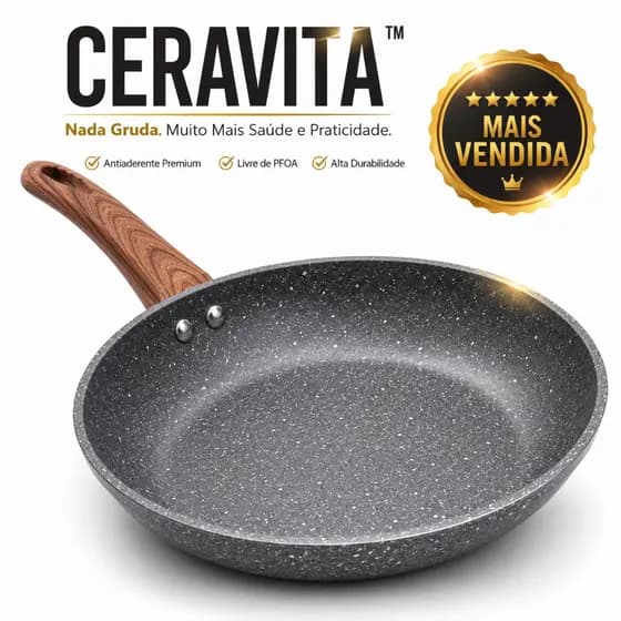 Frigideira Ceravita™ 24cm Nanocerâmica Premium | Antiaderente, Livre de PFOA, Acabamento Granito e Alta Durabilidade