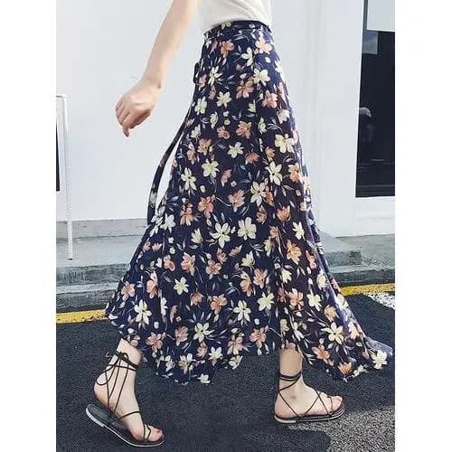 Saia de Chiffon feminina verão versão coreana de uma peça rendas Floral praia saia All-Match saia feminina