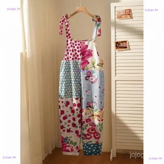 Macacão Elegante Vintage Estampado com Alças Finas para Mulheres VLS2