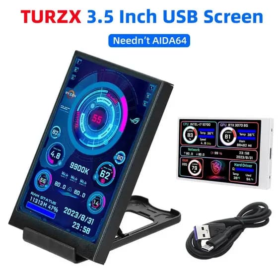 Tela Secundária IPS de 3,5 Polegadas Tipo C para Computador, CPU, GPU, RAM, HDD, Display 320*480, Monitor LCD USB, Compa