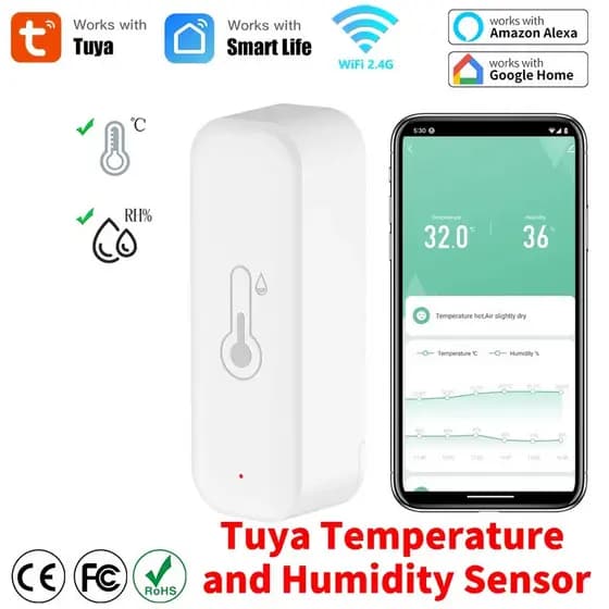 Termômetro e Higrômetro Inteligente Tuya WiFi para Casa, Alarme Remoto via APP, Compatível com Alexa e Google Home