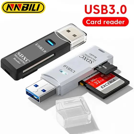 NNBILI Adaptador Leitor de Cartões Inteligentes USB 3.0 de Alta Velocidade 2 em 1 para PC, Laptops, Acessórios, Pen Driv