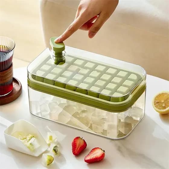 Forma de gelo de grande capacidade com tampa, criativa, 2 em 1: forma de gelo e caixa de armazenamento, remoção de gelo