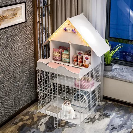Recinto Versátil para Animais de Estimação, Gaiola DIY para Gatos com Estrutura de Escalada, Villa para Gatos, Casa para