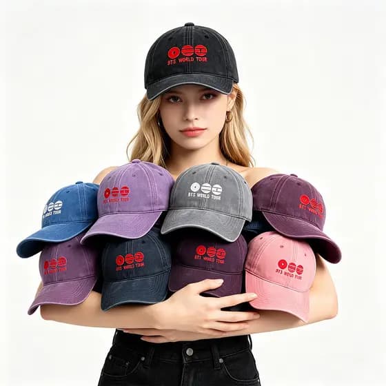 Boné de beisebol BTS WORLD TOUR bordado, estilo "dad hat" unissex, vintage, com efeito desgastado, modelo JAW8