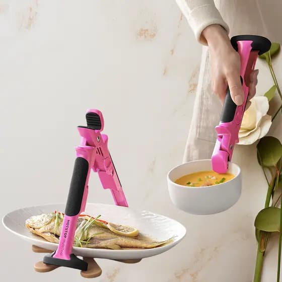 Estoque Pronto 2 Em 1 Levantador De Placa Anti-Escaldadura Silicone Antiderrapante Tigela Pinça Dobrável Com Fechadura C