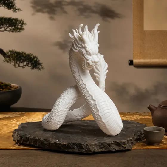 LY-Estátua De Dragão Chinês Branco , Estatueta Oriental Impressa Em 3D , Escultura Colecionável Para Decoração De Estant