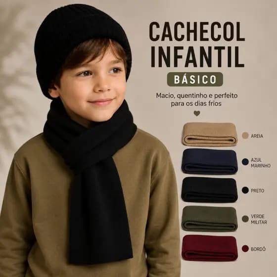 Cachecol de malha infantil, juvenil e masculino, leve e quente VFEE