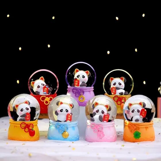Bonito pequeno Panda Mini bola de cristal estudante mesa descompressão pequenos ornamentos