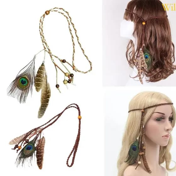 Faixa de cabelo estilo hippie, acessório de cabelo de índio americano MMEF NGJY