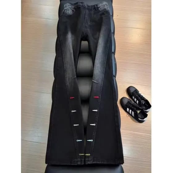 Calças de brim masculinas inverno solto em linha reta Casual calças masculinas de meia-idade cintura alta calças quentes