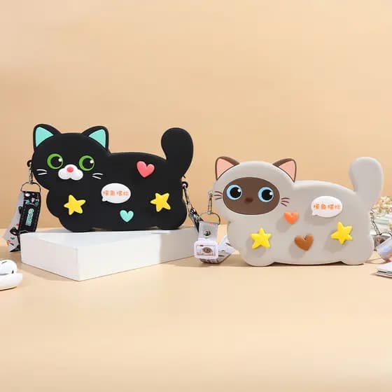 Gato dos desenhos animados saco do telefone móvel ambientalmente amigável silicone saco do mensageiro 3D dos desenhos an