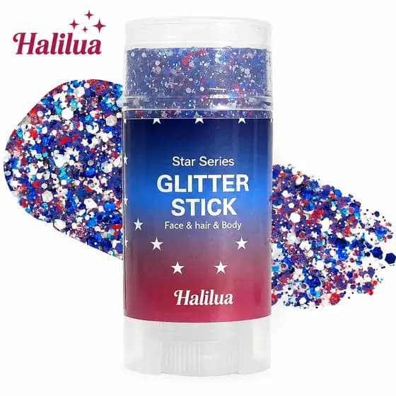 Bastão de Glitter para o 4 de Julho | Brilho Vermelho e Azul para Corpo e Cabelo para Festa do Dia da Independência, F