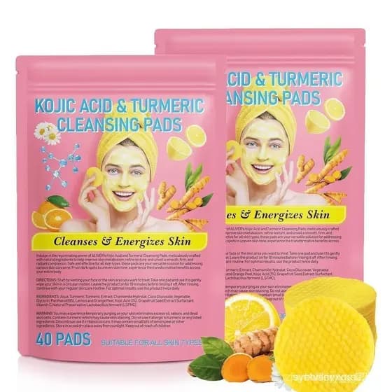 Discos de Algodão para Limpeza com Cúrcuma e Ácido Kójico, 80 peças, contém Vitamina B5, Vitamina C e açúcar, adequado p