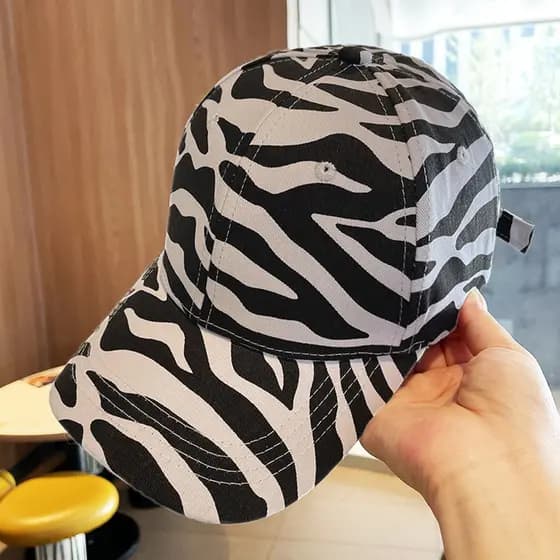 Boné de beisebol feminino com padrão de zebra, versão coreana, para viagens de verão, boné casual retrô de proteção sola