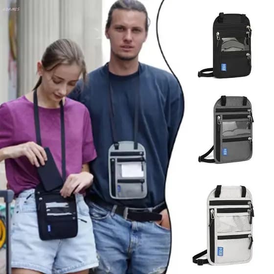 Porta-Passaporte RFID ADAMES, Carteira de Pescoço Impermeável, com Função de Proteção de Documentos Antifurto, vár JZQY