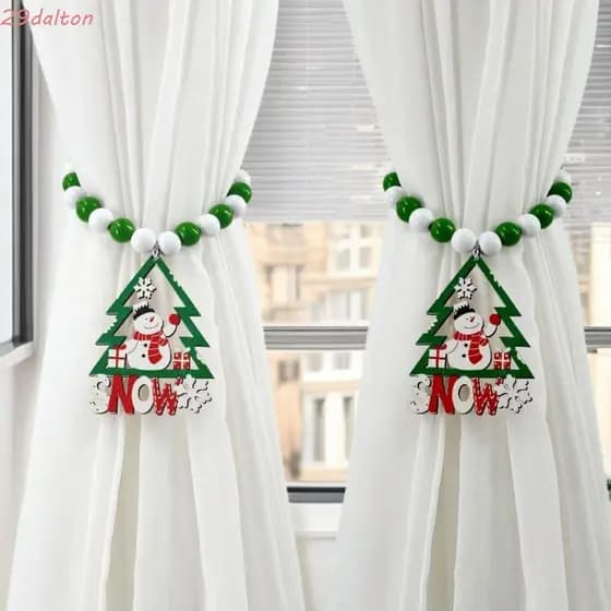Laços De Cortina De Natal DALTON , Amarrações Reutilizáveis Estilo Boho , Tiras Com Contas De Desenho Animado , Suportes