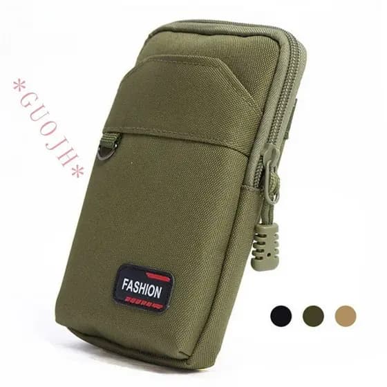 Bolsa para Celular Guogu, Acessórios de Camping, Bolsa de Nylon Masculina em Caqui de Camada Única/Dupla, EDC Molle TGZT