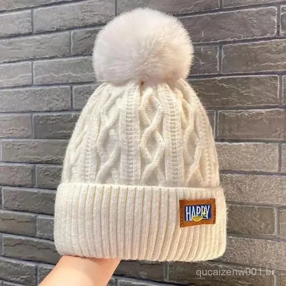 Chapéu De Lã De Malha De Inverno Feminino Gorros Quentes Topo Bola Pelúcia Térmica Pulôver Crânios Ao Ar Livre À Prova D