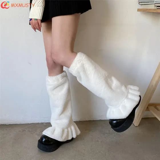 MXMUSTY Meia De Pelúcia Para Pés , Estilo Harajuku , Fofa , Folgada , Manga De Joelho , Cor Sólida , Meias De Bota , Tem