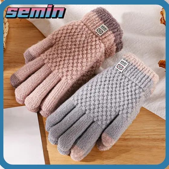 Luvas de Inverno Quentes SEMIN, Tricô de Lã Macia e Espessa com Função de Toque em Tela de Dedo Inteiro 0VPJ