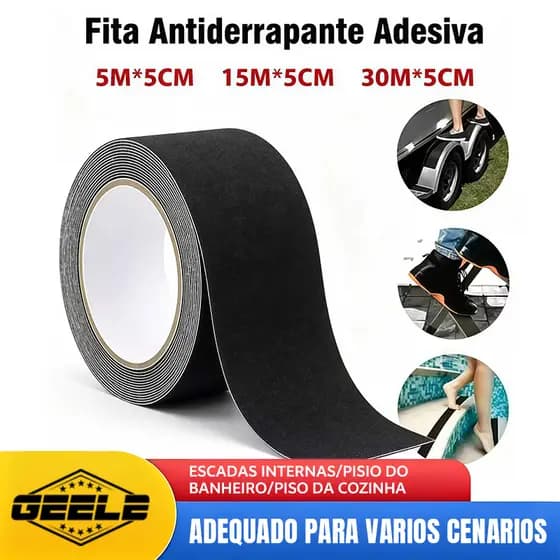 Fita Antiderrapante 5/15/30M Preta Area Interna Piso Escada Rampas Degraus