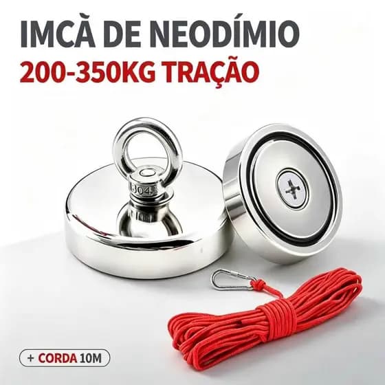 Imã De Neodímio Pesca Magnetica De 200-350Kg Tração + Corda 10 Metros Muito Resistente