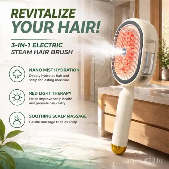 Escova de Vapor Elétrica para Cabelo, Escova de Massagem com Almofada de Ar e Spray, Escova Antiestática para Cabelo Mol