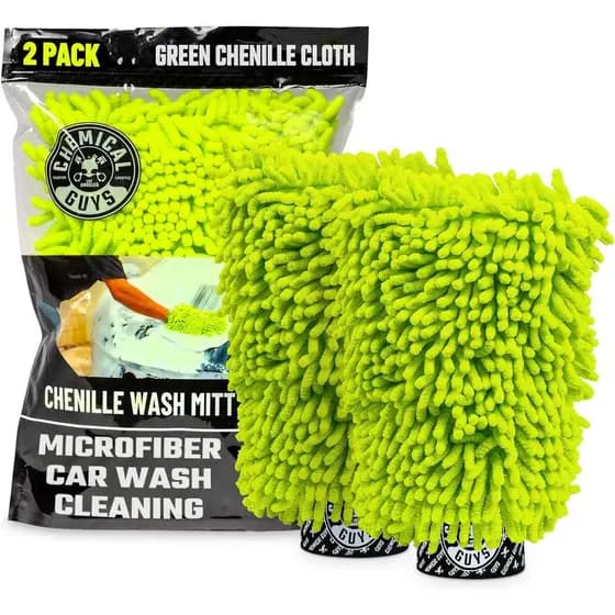 Luva de Lavagem de Microfibra Premium Anti-Risco Chemical Guys Chenille para Lavagem de Carros - Pacote com 2, Verde Lim