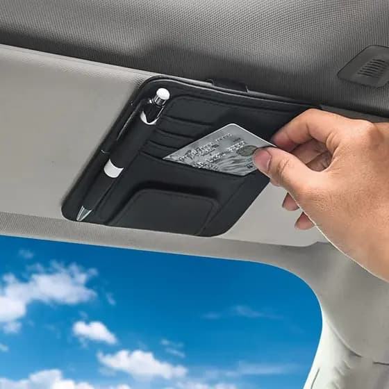 Organizador de Couro para Quebra-Sol de Carro e Caminhão - Porta-Óculos de Sol, Bolso para Cartões, Porta-Documentos par