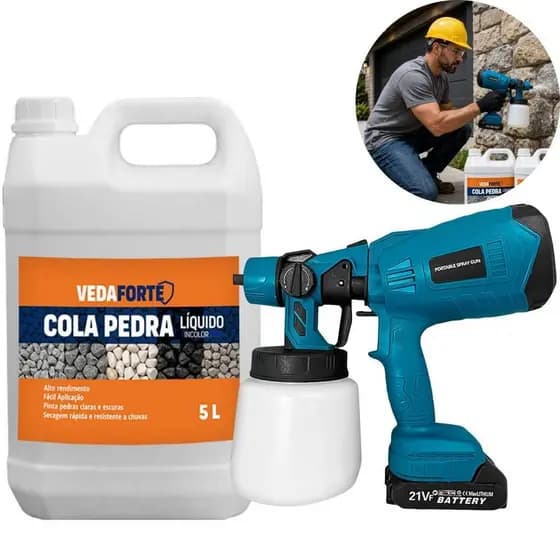 Kit Cola Pedra 5L Veda Forte + Pistola de Pintura Pulverizadora