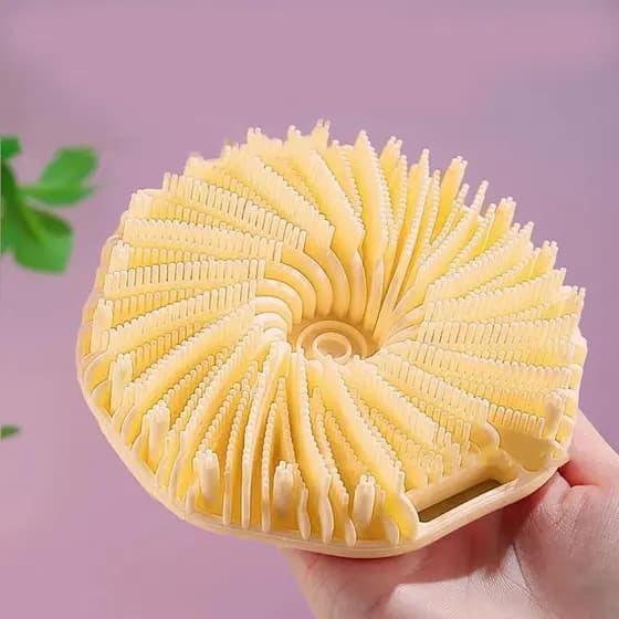 Escova de Banho de Silicone Poligonal, Escova de Massagem Portátil para Chuveiro - Amarela