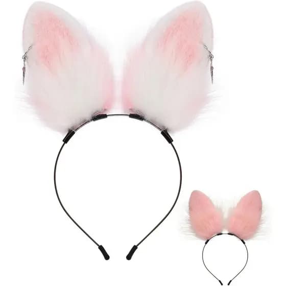 HAOAN Tiara de Orelhas de Coelho Fofas Feita à Mão em Pelo Sintético, Acessório para Fantasia de Cosplay e Máscara