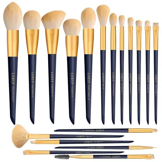 Conjunto de Pincéis de Maquiagem LORYP com Etiqueta, 18 Peças para Rosto e Olhos, Cerdas Ultra Macias para Base, Correti