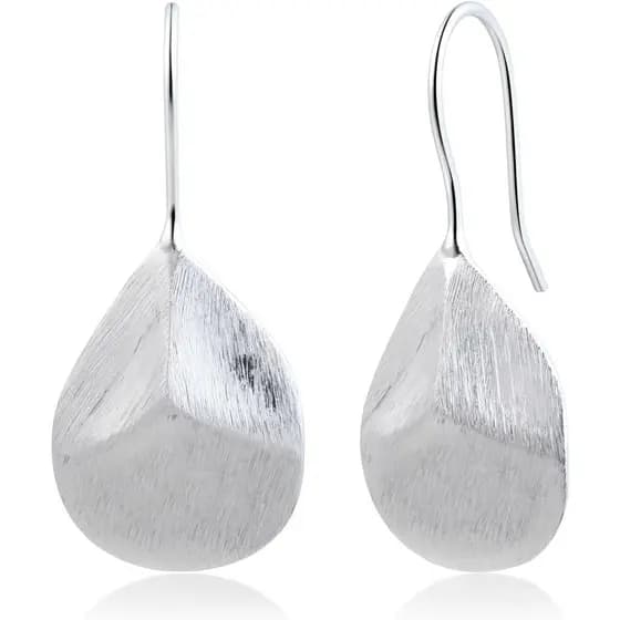 Brincos Pendentes de Prata Esterlina 925 para Mulheres, Brincos Geométricos em Forma de Gota Texturizados com Acabamento