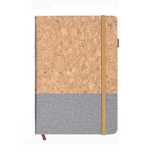 Caderno de Capa Dura A5 com Capa de Cortiça Natural e Tecido – Páginas Pautadas com Elástico e Marcador de Páginas, Desi