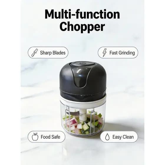 Mini Processador Elétrico 250ml Moedor Alho USB Recarregável Aço Inoxidável Sem Fio Cozinha Compacto