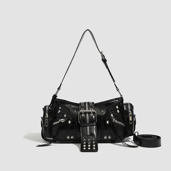 Motocicleta Punk rebites senhoras bolsa de ombro cinto saco