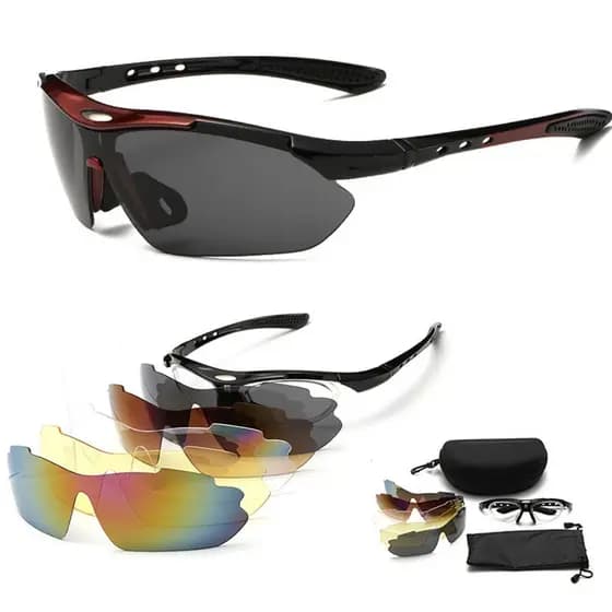 Óculos de Ciclismo Masculinos com 5 Lentes, Óculos Esportivos para Atividades ao Ar Livre, Óculos de Sol Clip-On Masculi