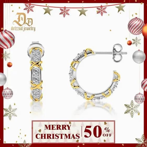 Delzzad Brincos de Argola de Moissanite Sintética Bicolor com Acabamento Redondo S925, Perfeitos para Qualquer Ocasião e