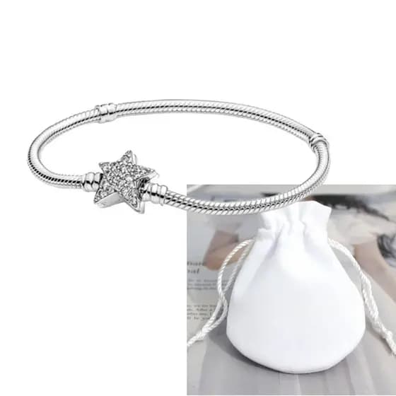 Pulseira de corrente em prata S925 em formato de estrela, design assimétrico de osso de cobra, presente com pingente DIY