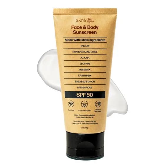 SkyandSol Protetor Solar Mineral SPF50 | Com Sebo de Gado Alimentado a Pasto e Óxido de Zinco | Fórmula Não Oleosa para