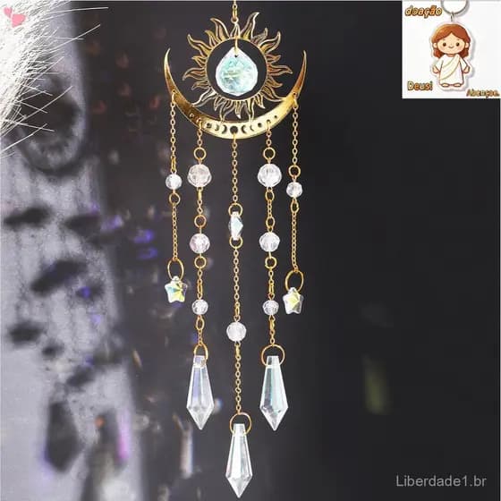 Bolas de Cristal Lua Chama Dourada com Pingente de Corrente, Decoração Suspensa Colorida para Jardim Externo