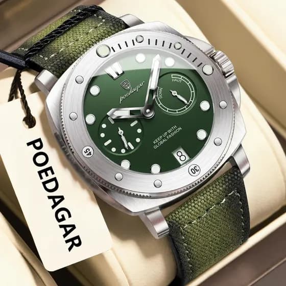POEDAGAR Topo Original Relógio Masculino Moda Data À Prova Dwaterproof Água Luminoso Homem De Pulso Náilon Couro Luxo Re