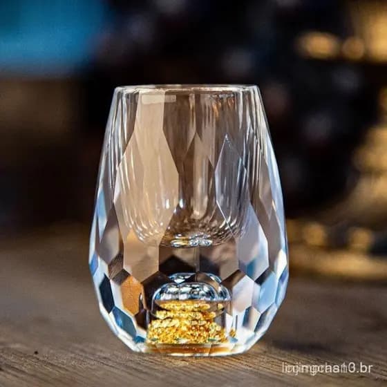 Vidro de cristal Vodka Sake Sochu Bar Fundo Duplo Duplo Taça de Chá de Folha de Ouro Espíritos Presentes de Alta Qualida