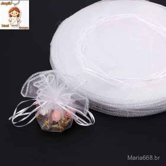 50 Peças 25/35/40/45cm Cordão Redondo organza Joias Doces Sacos De Natal Festa De Casamento
