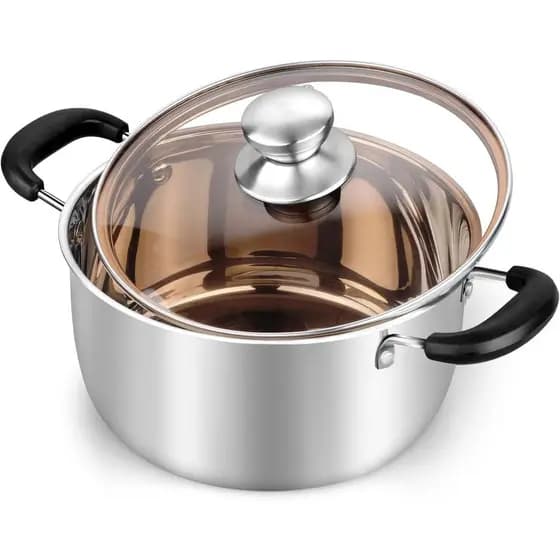 Panela TeamFar de 3 Quartos, Panela de Aço Inoxidável para Sopa e Massa com Tampa, Tampa de Vidro Temperado e Alças Dupl