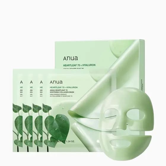 Máscara Calmante de Colágeno Anua Heartleaf 70, Máscara Facial Noturna para Pele Sensível, Ácido Hialurônico, Máscara Fa
